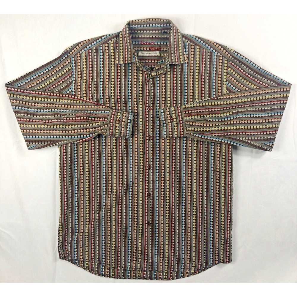 Visconti Black Shirt Mens MED Striped Multicolor Button Up Long Sleeve Geometric